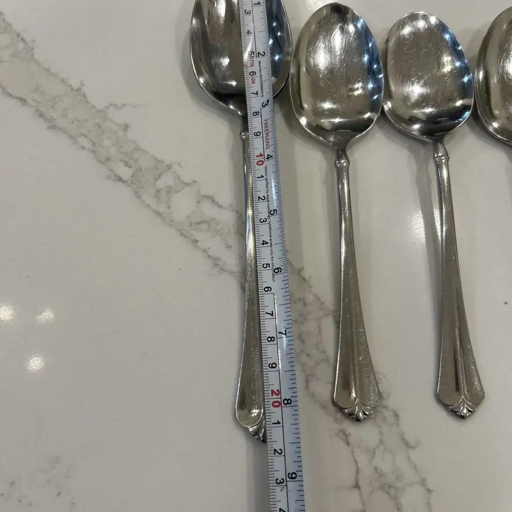 Vtg 4PC ONEIDA JUILLIARD Glossy Stainless‎ CUBE 1 Serving Spoon 3 Dinner Spoons